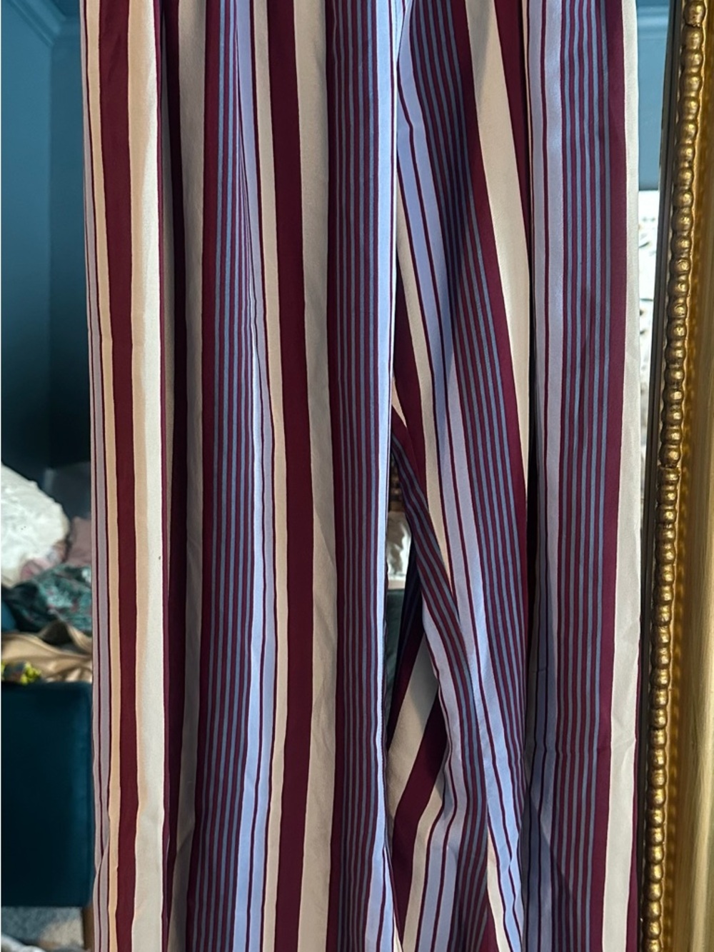 ALEXIS Striped Pants in Burgundy, Blue & Cream